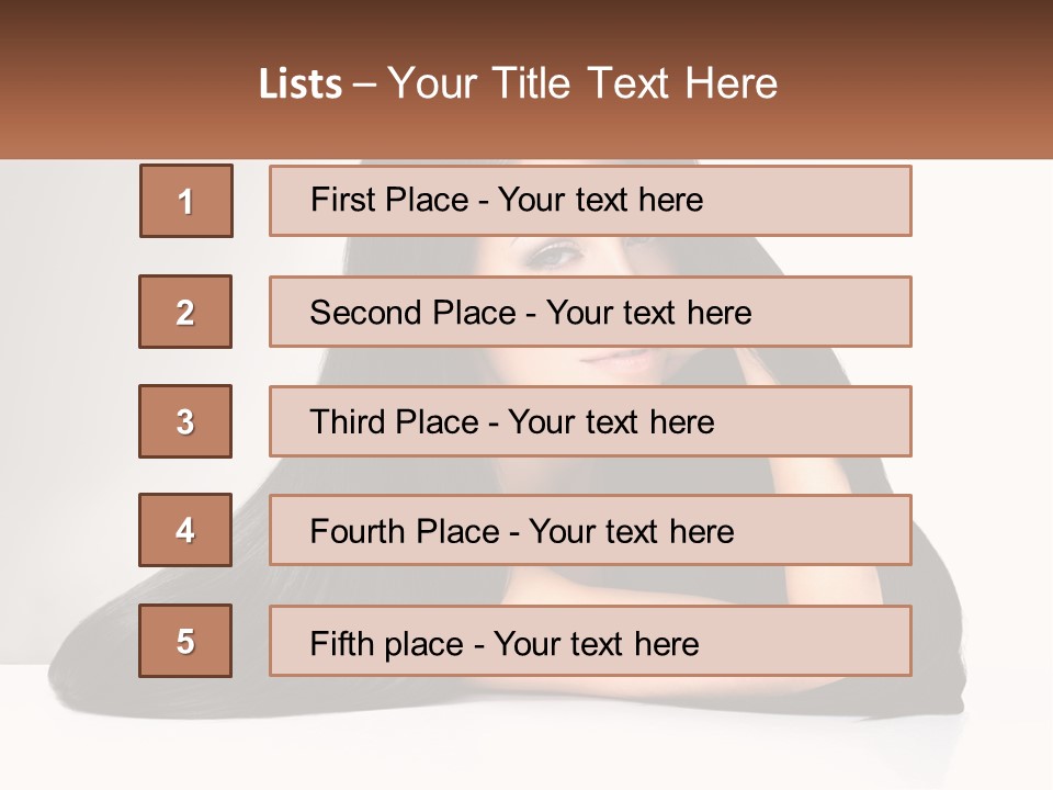 A Woman With Long Black Hair Is Posing For A Picture PowerPoint Template