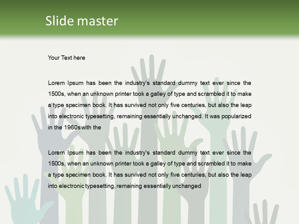 A Group Of Hands With Green And Blue Colors PowerPoint Template