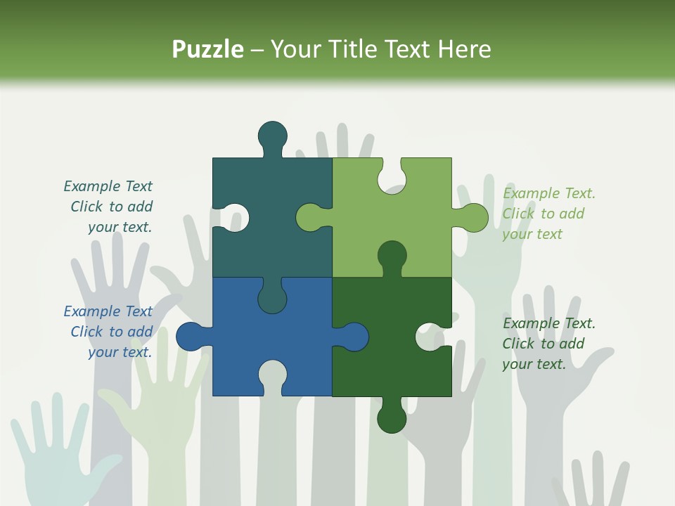 A Group Of Hands With Green And Blue Colors PowerPoint Template