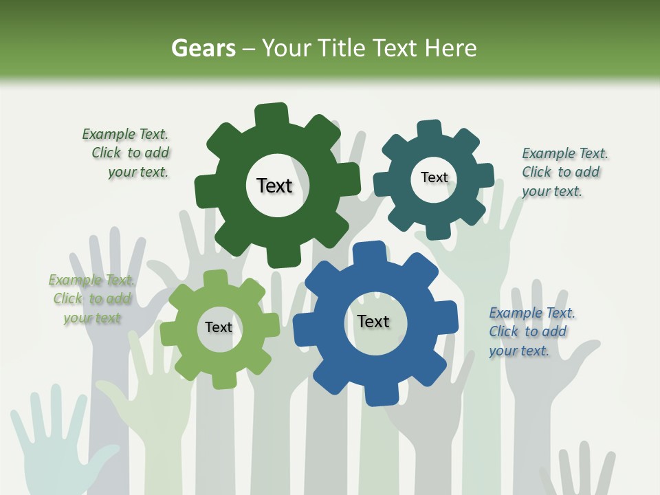 A Group Of Hands With Green And Blue Colors PowerPoint Template