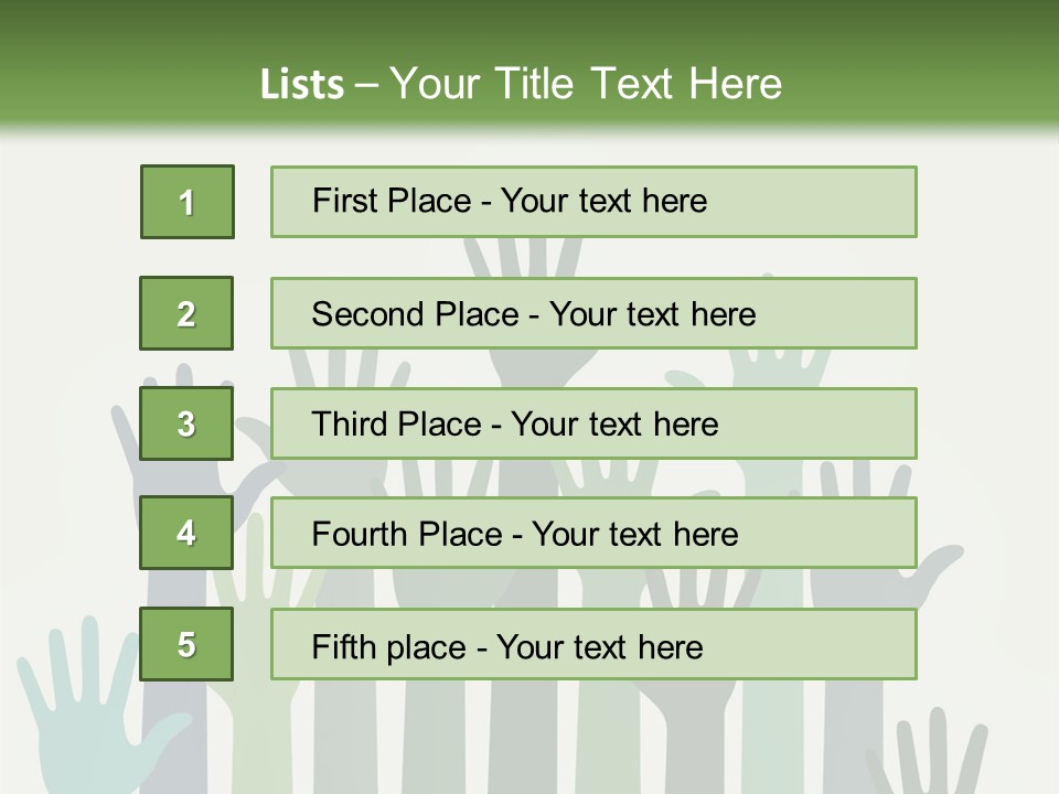 A Group Of Hands With Green And Blue Colors PowerPoint Template