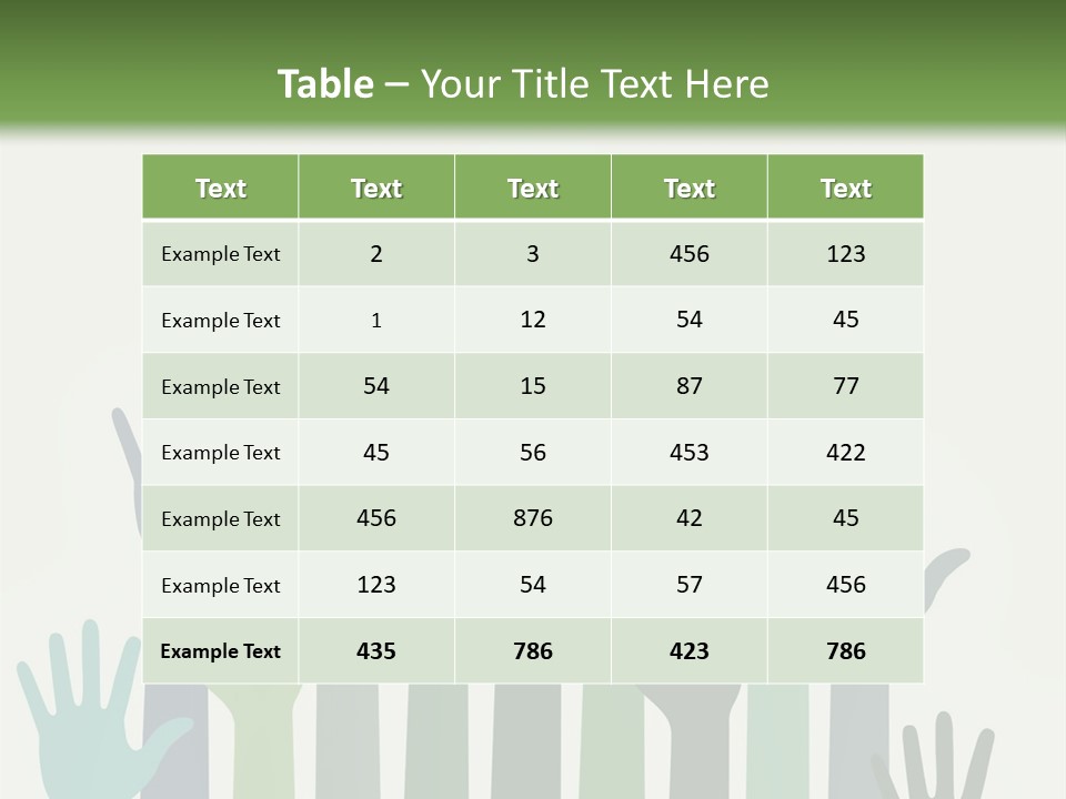 A Group Of Hands With Green And Blue Colors PowerPoint Template