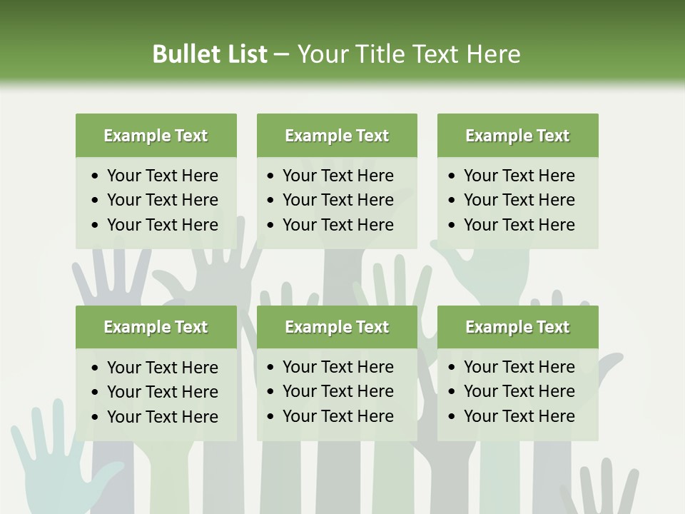 A Group Of Hands With Green And Blue Colors PowerPoint Template