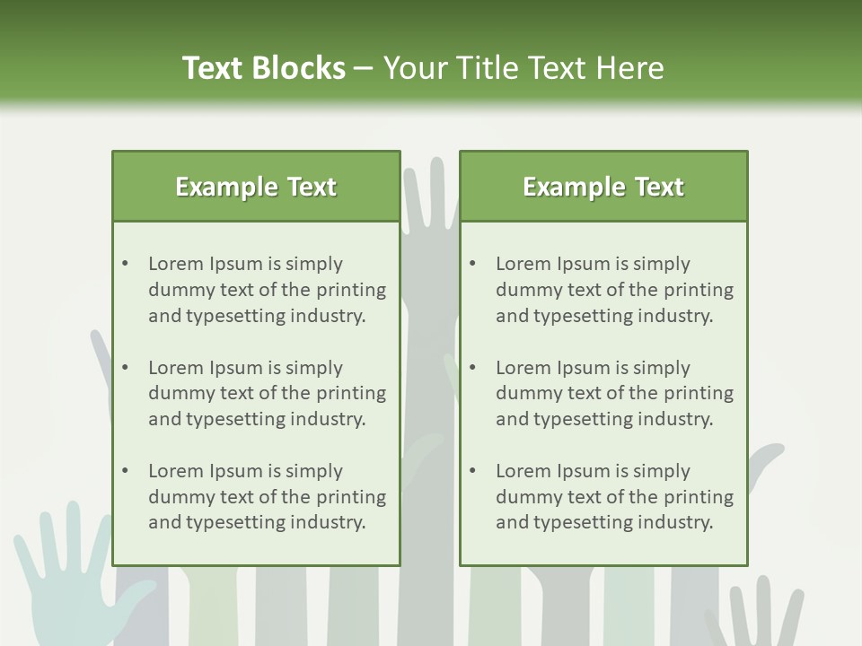 A Group Of Hands With Green And Blue Colors PowerPoint Template