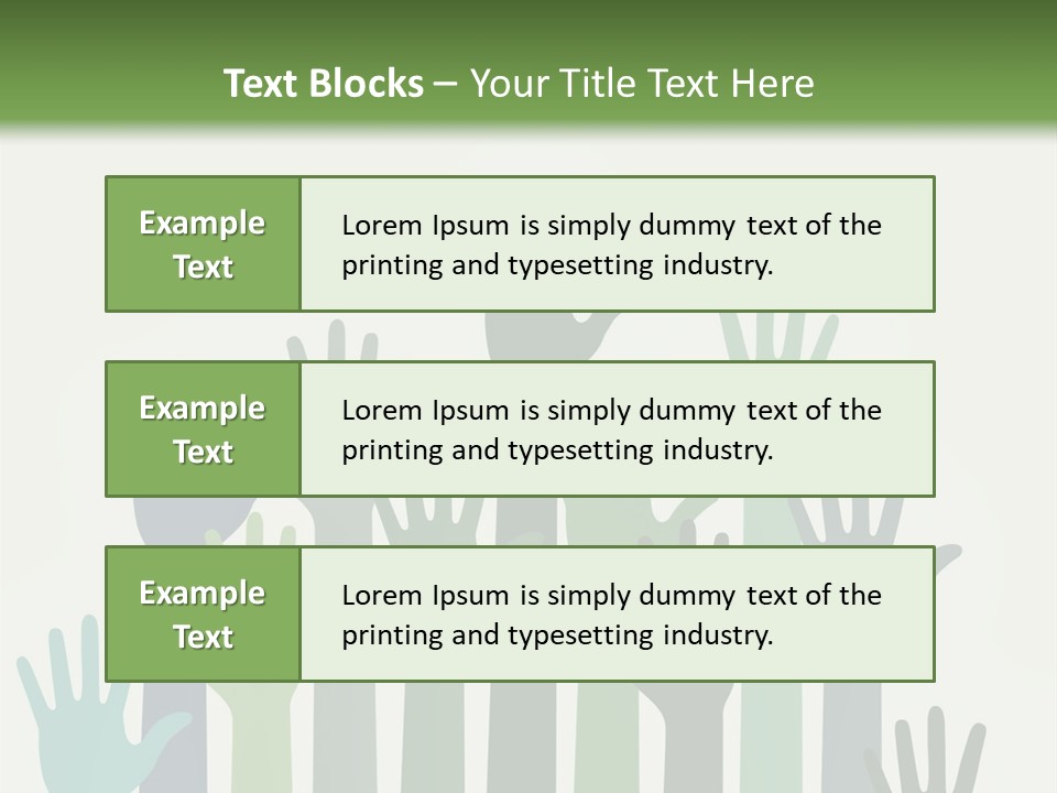 A Group Of Hands With Green And Blue Colors PowerPoint Template