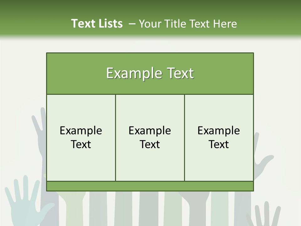 A Group Of Hands With Green And Blue Colors PowerPoint Template