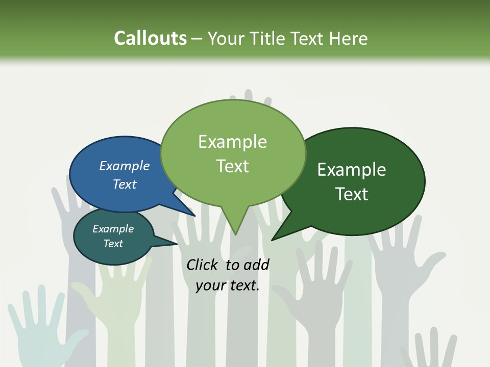 A Group Of Hands With Green And Blue Colors PowerPoint Template