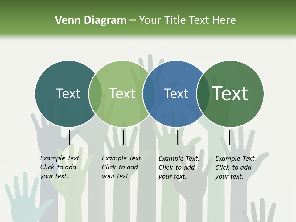 A Group Of Hands With Green And Blue Colors PowerPoint Template