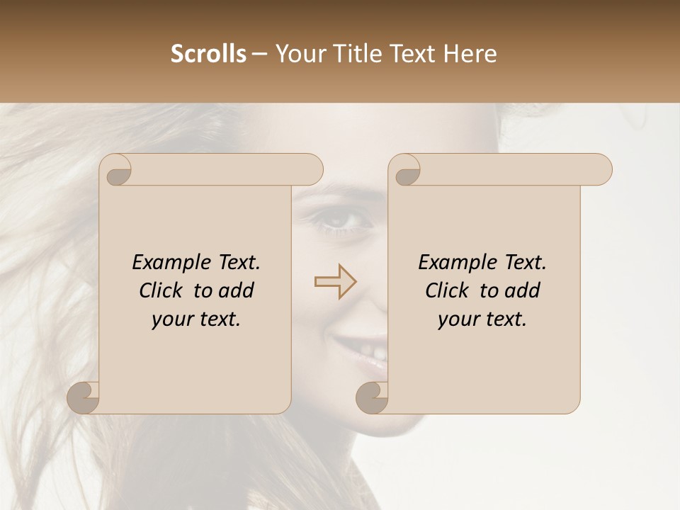 A Woman Is Smiling With Her Hair Blowing In The Wind PowerPoint Template