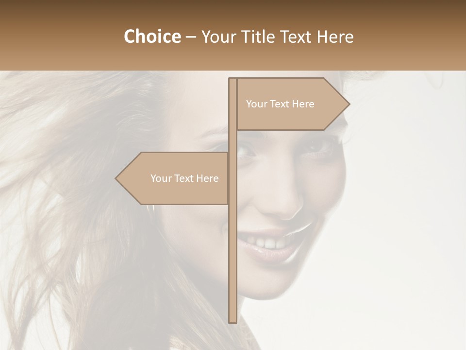 A Woman Is Smiling With Her Hair Blowing In The Wind PowerPoint Template