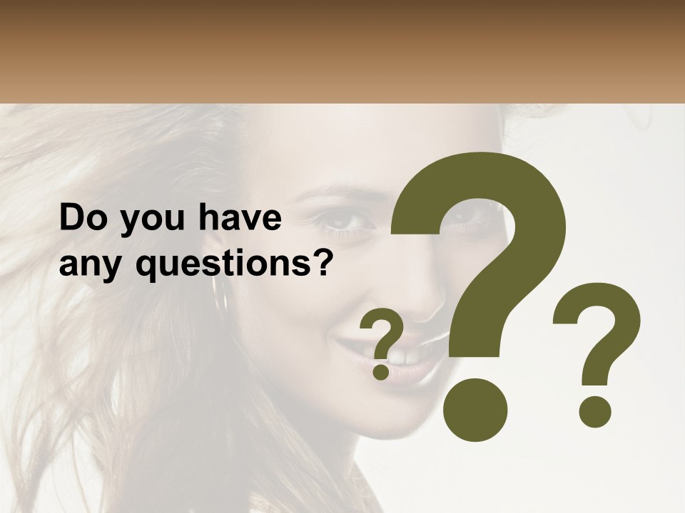 A Woman Is Smiling With Her Hair Blowing In The Wind PowerPoint Template