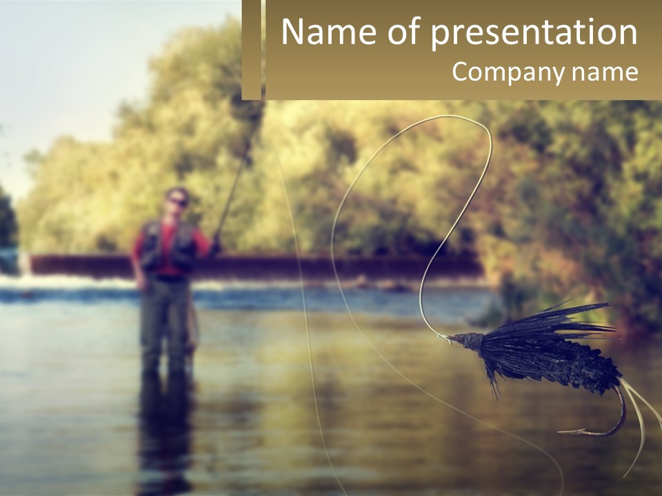 A Man Standing In A River Holding A Fish PowerPoint Template