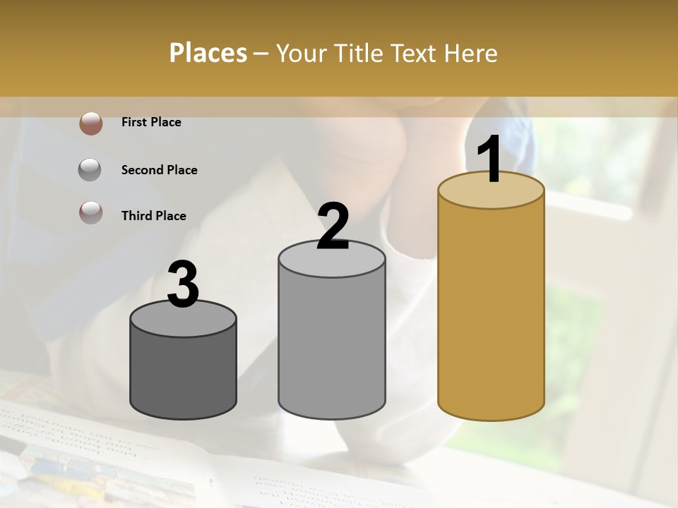 A Young Boy Reading A Book On Top Of A Table PowerPoint Template