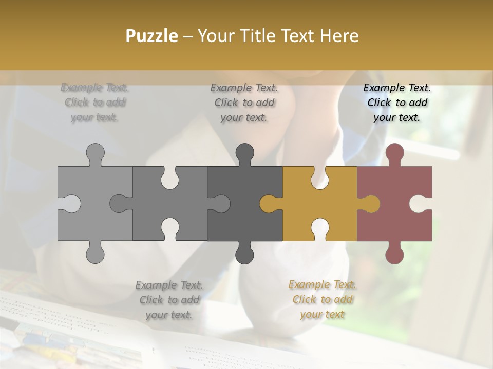 A Young Boy Reading A Book On Top Of A Table PowerPoint Template