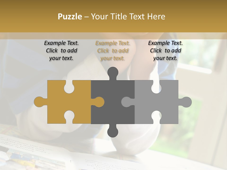 A Young Boy Reading A Book On Top Of A Table PowerPoint Template