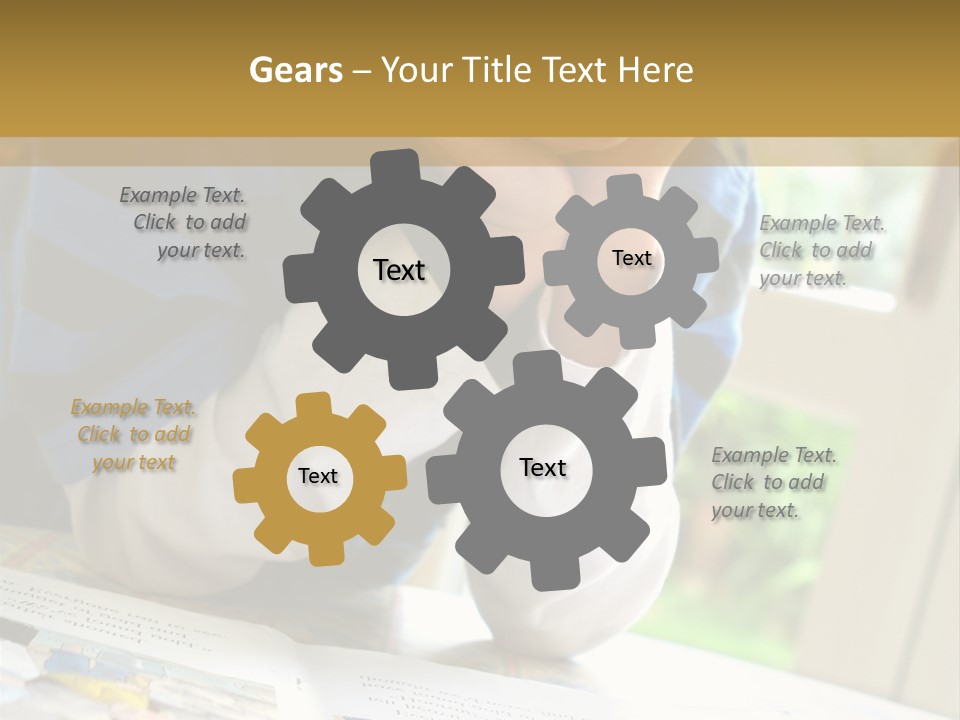 A Young Boy Reading A Book On Top Of A Table PowerPoint Template