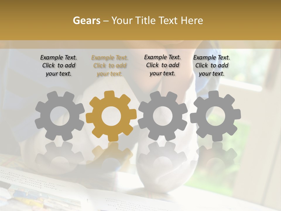 A Young Boy Reading A Book On Top Of A Table PowerPoint Template