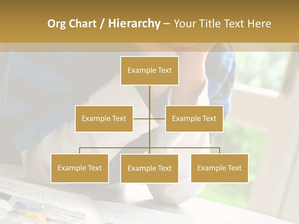 A Young Boy Reading A Book On Top Of A Table PowerPoint Template