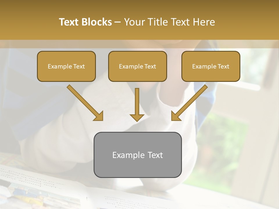 A Young Boy Reading A Book On Top Of A Table PowerPoint Template