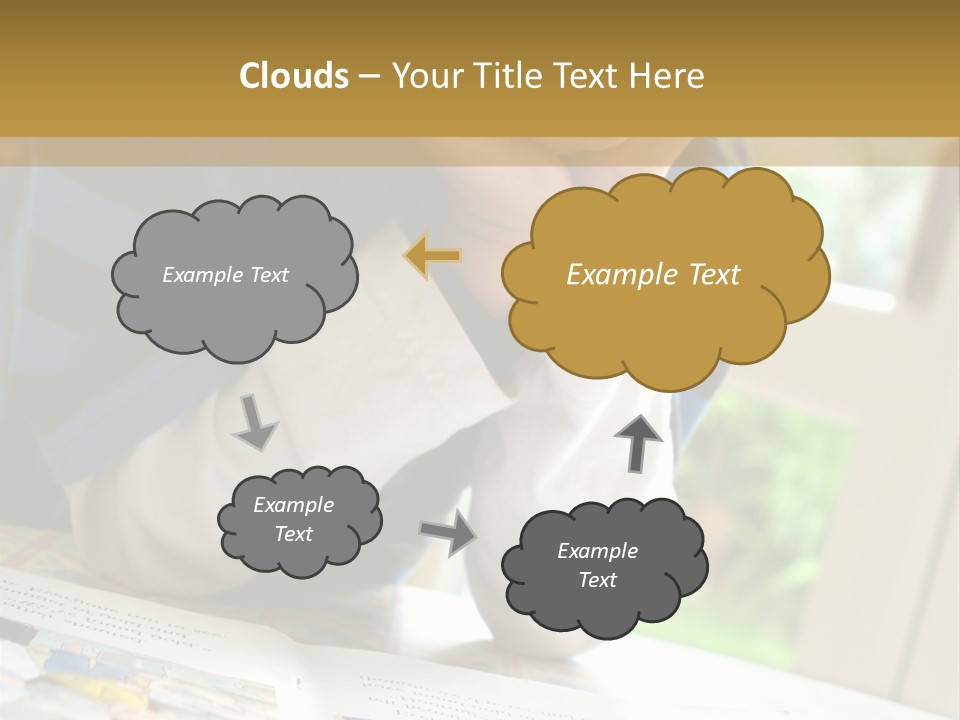 A Young Boy Reading A Book On Top Of A Table PowerPoint Template