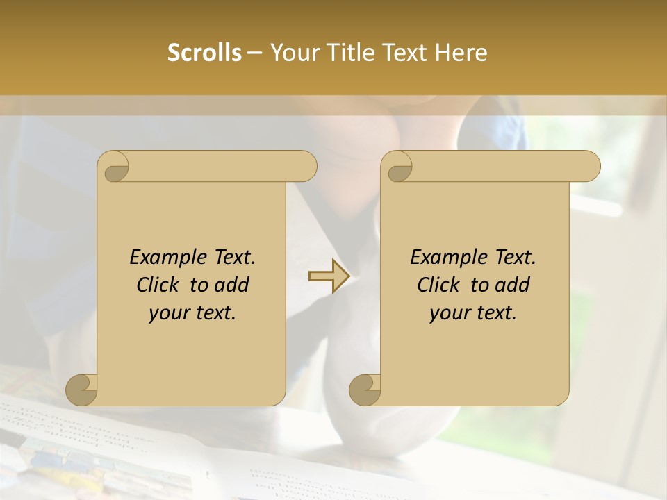 A Young Boy Reading A Book On Top Of A Table PowerPoint Template