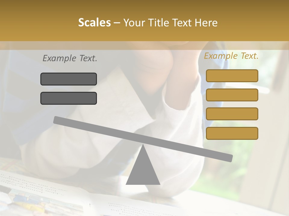 A Young Boy Reading A Book On Top Of A Table PowerPoint Template