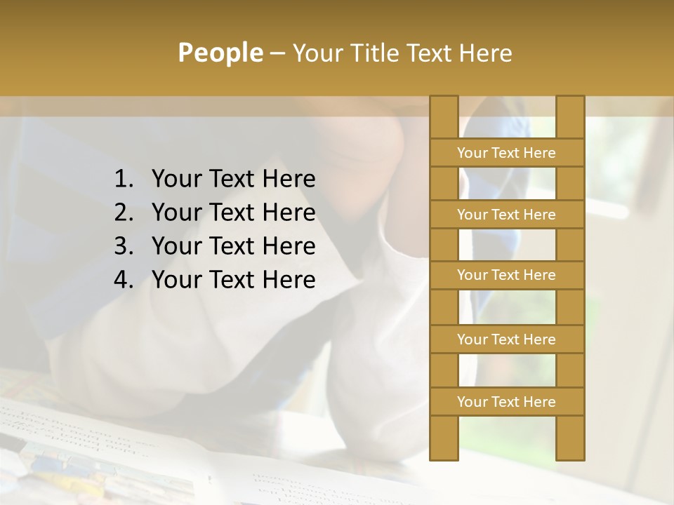 A Young Boy Reading A Book On Top Of A Table PowerPoint Template