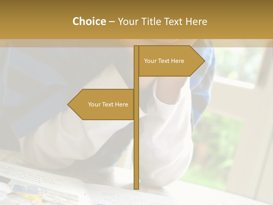 A Young Boy Reading A Book On Top Of A Table PowerPoint Template