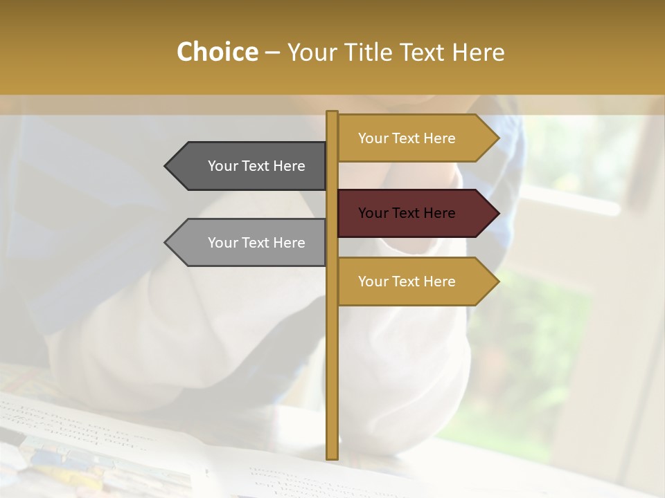 A Young Boy Reading A Book On Top Of A Table PowerPoint Template