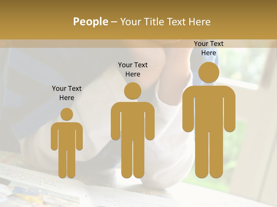 A Young Boy Reading A Book On Top Of A Table PowerPoint Template