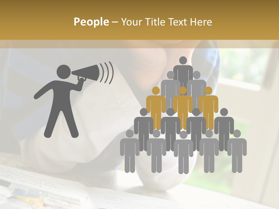 A Young Boy Reading A Book On Top Of A Table PowerPoint Template