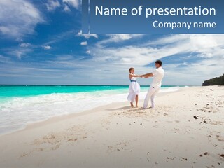 A Man And Woman On A Beach Holding Hands PowerPoint Template