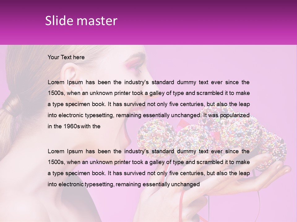 A Woman Biting Into A Donut With Sprinkles On It PowerPoint Template