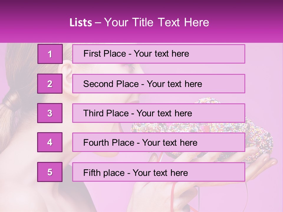 A Woman Biting Into A Donut With Sprinkles On It PowerPoint Template