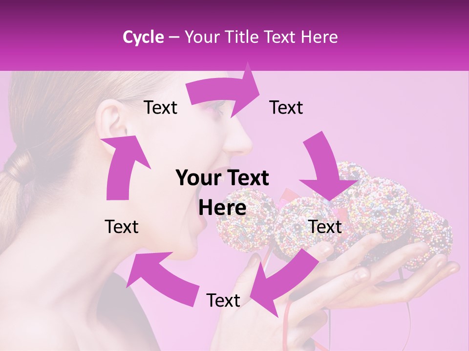 A Woman Biting Into A Donut With Sprinkles On It PowerPoint Template