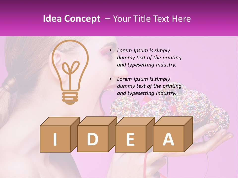 A Woman Biting Into A Donut With Sprinkles On It PowerPoint Template