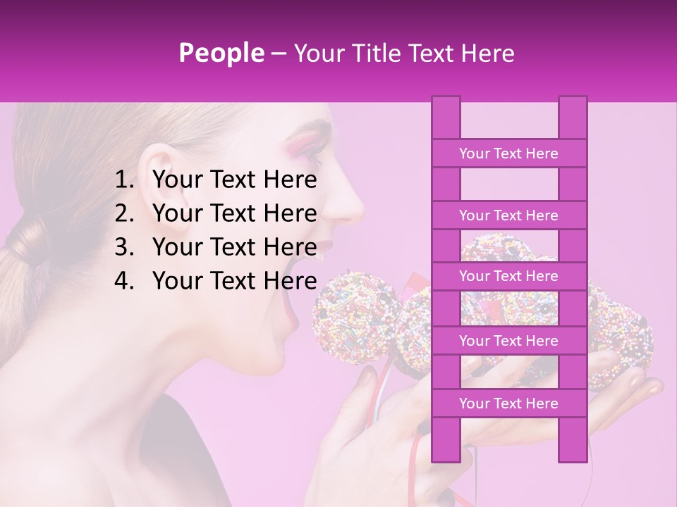 A Woman Biting Into A Donut With Sprinkles On It PowerPoint Template