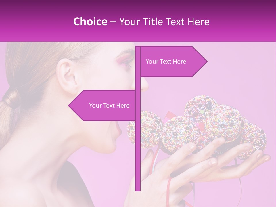 A Woman Biting Into A Donut With Sprinkles On It PowerPoint Template