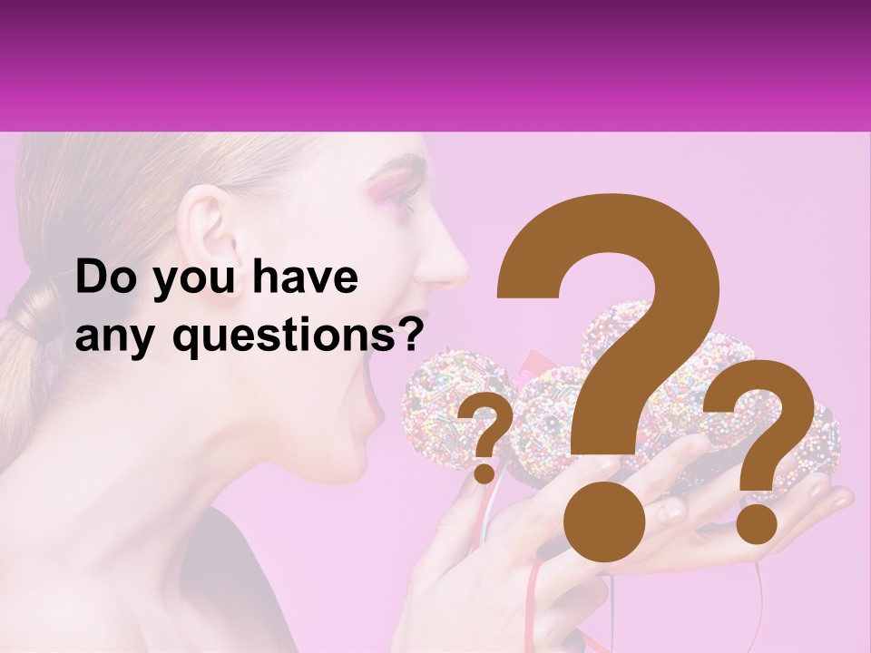 A Woman Biting Into A Donut With Sprinkles On It PowerPoint Template