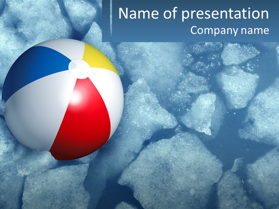 A Beach Ball On Ice With A Blue Sky In The Background PowerPoint Template