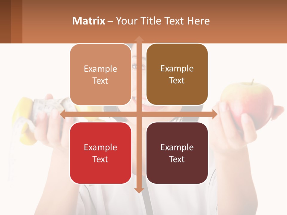 A Woman Holding An Apple And A Pair Of Dumbs PowerPoint Template