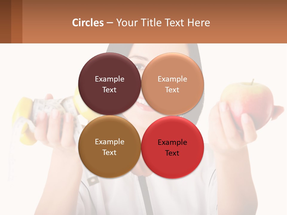 A Woman Holding An Apple And A Pair Of Dumbs PowerPoint Template