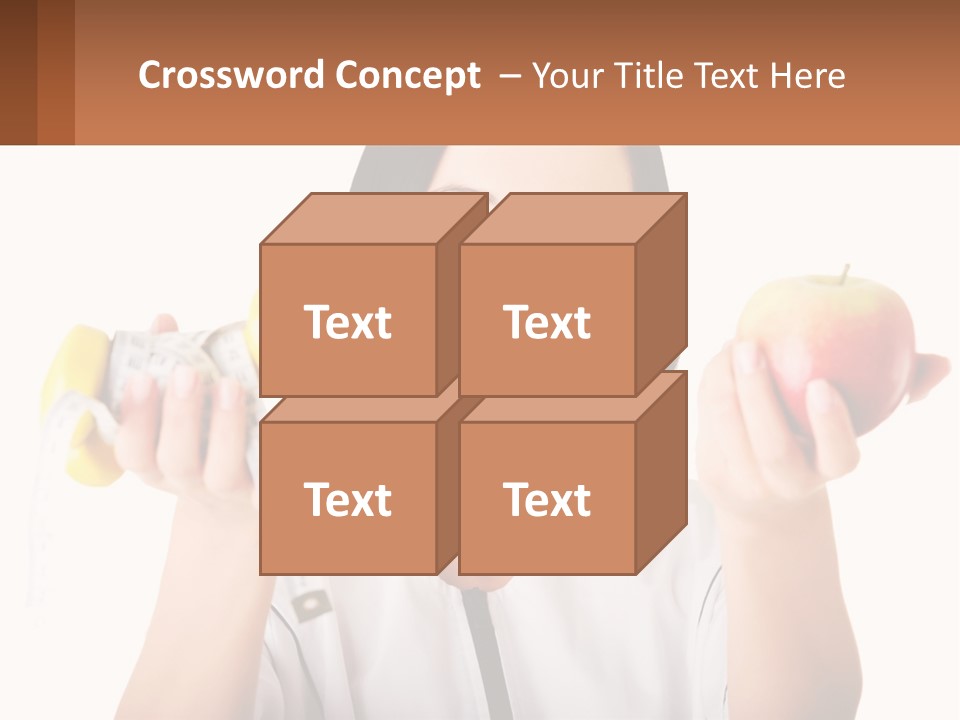 A Woman Holding An Apple And A Pair Of Dumbs PowerPoint Template