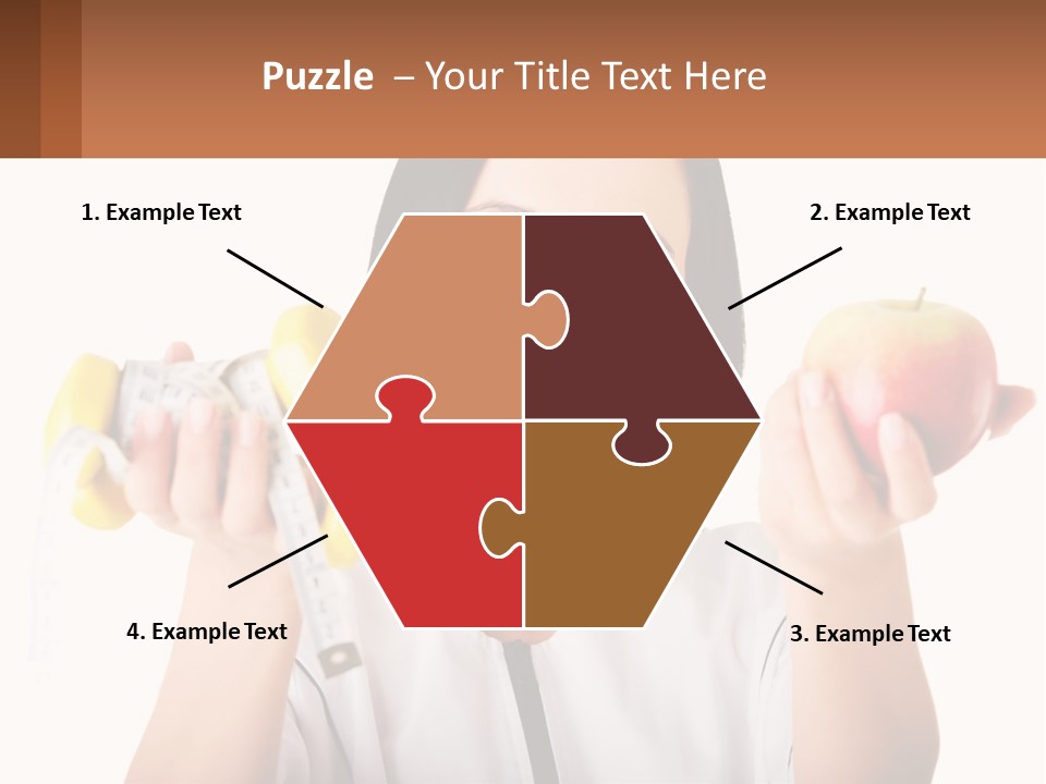 A Woman Holding An Apple And A Pair Of Dumbs PowerPoint Template