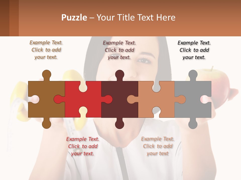 A Woman Holding An Apple And A Pair Of Dumbs PowerPoint Template