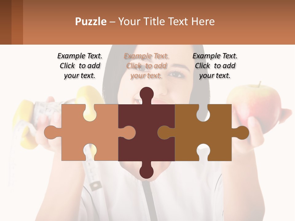 A Woman Holding An Apple And A Pair Of Dumbs PowerPoint Template