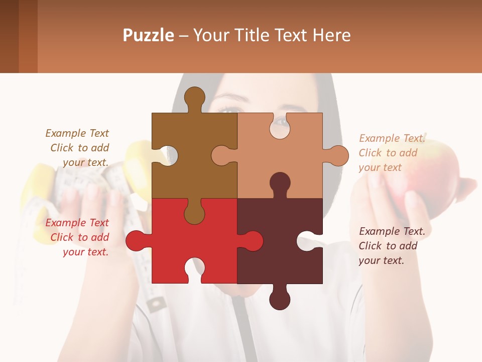 A Woman Holding An Apple And A Pair Of Dumbs PowerPoint Template