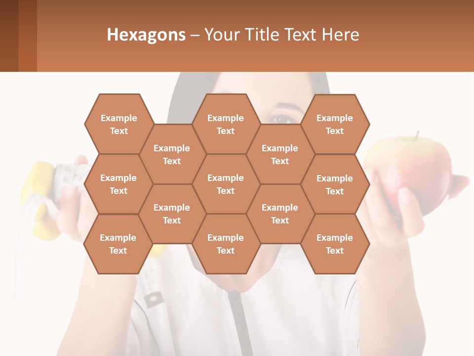 A Woman Holding An Apple And A Pair Of Dumbs PowerPoint Template