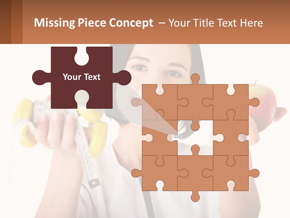 A Woman Holding An Apple And A Pair Of Dumbs PowerPoint Template