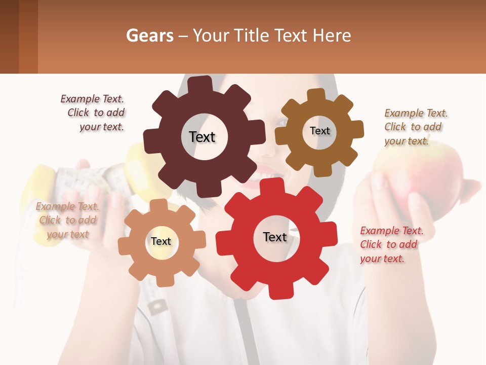 A Woman Holding An Apple And A Pair Of Dumbs PowerPoint Template